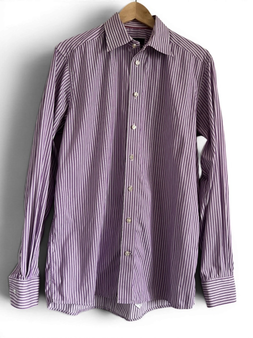 Eton Contemporary Fit Dress Shirt 16.5 / 42 Purple White Striped 100% Cotton